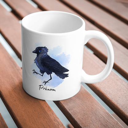 Mug Choucas des Tours, oiseau corvidé, tasse cadeau prénom personnalisable