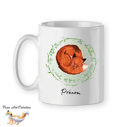 Mug Renard Roux Endormi, Illustration Douceur Nature, tasse cadeau personnalisable, Faune Sauvage