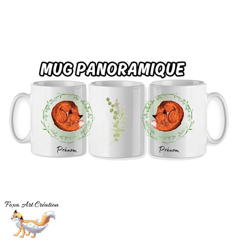 Mug Renard Roux Endormi, Illustration Douceur Nature, tasse cadeau personnalisable, Faune Sauvage