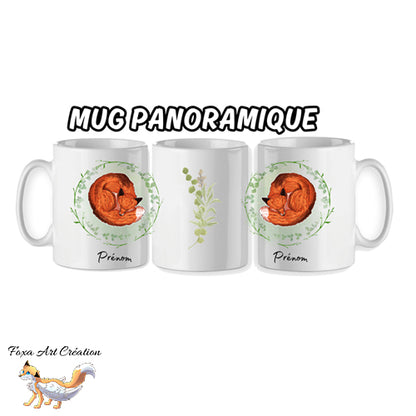 Mug Renard Roux Endormi, Illustration Douceur Nature, tasse cadeau personnalisable, Faune Sauvage
