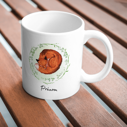 Mug Renard Roux Endormi, Illustration Douceur Nature, tasse cadeau personnalisable, Faune Sauvage