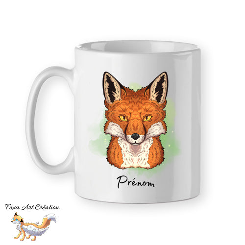 Mug Renard Roux, Tête Totem, Illustration, tasse cadeau personnalisable, Faune Sauvage et Nature