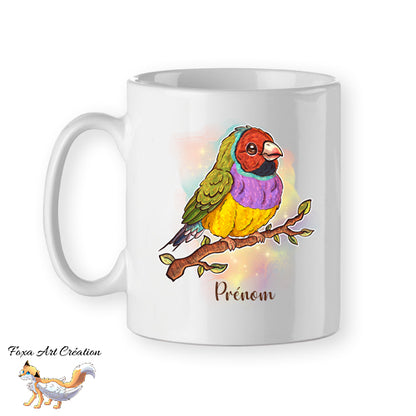 Mug Diamant de Gould Personnalisé Prénom - Tasse 8 Couleurs Oiseau Exotique NAC Illustration