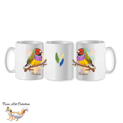 Mug Diamant de Gould Personnalisé Prénom tasse 8 Couleurs Oiseau Exotique NAC Illustration