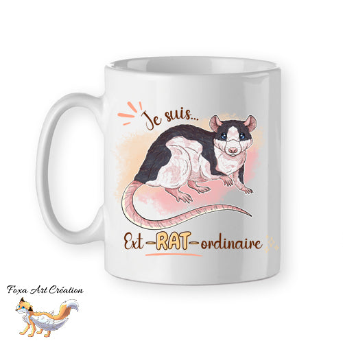 Mug Rat Domestique "Je suis ext-RAT-ordinaire" - Tasse Personnalisable 9 Couleurs Rongeur NAC Illustration