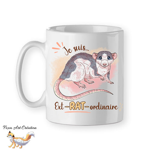 Mug Rat Dumbo Domestique "Je suis ext-RAT-ordinaire" - Tasse Personnalisable 9 Couleurs Rongeur NAC Illustration