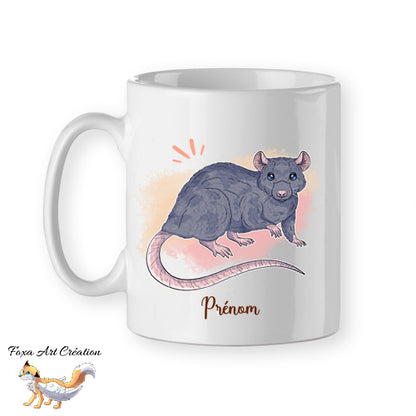 Mug Rat Domestique Prénom - Tasse Personnalisable 9 Couleurs Rongeur NAC Illustration