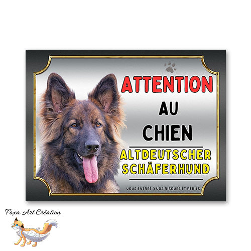 Plaque Altdeutscher Schaferhund Attention au chien Panneau