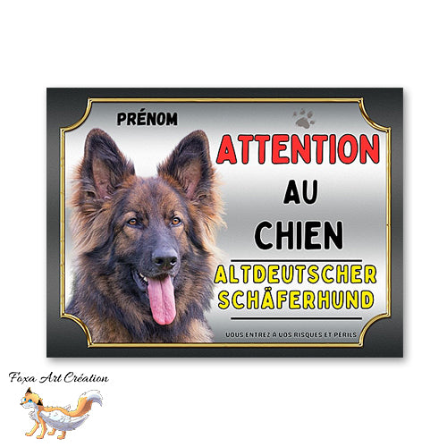 Plaque Altdeutscher Schaferhund Attention au chien Panneau