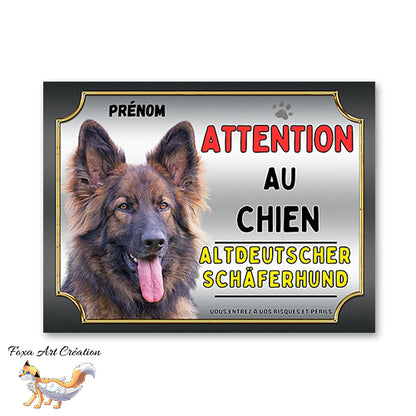 Plaque Altdeutscher Schaferhund Attention au chien Panneau