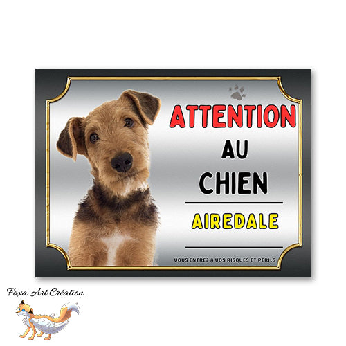 Plaque Airedale Attention au chien Panneau