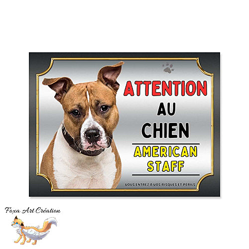 Plaque attention au chien American Staff marron blanc monte la garde Panneau pancarte (2)
