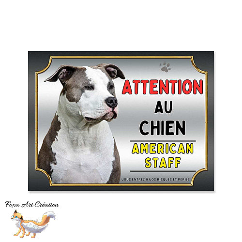 Plaque attention au chien American Staff bleu blanc monte la garde Panneau pancarte