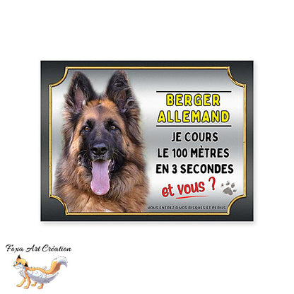 Plaque de portail Berger Allemand cours le 100 mètres en 3 secondes et vous