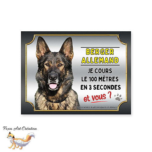 Plaque de portail Berger Allemand gris cours le 100 mètres en 3 secondes et vous