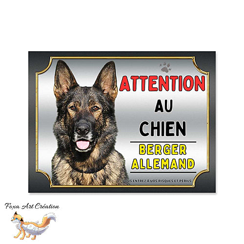 Plaque chien Attention Berger Allemand gris BAT monte la garde