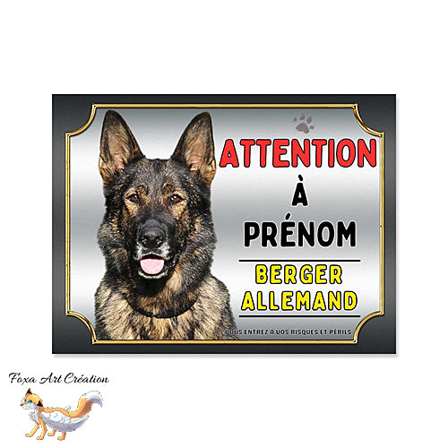 Plaque chien Attention Berger Allemand gris BAT monte la garde