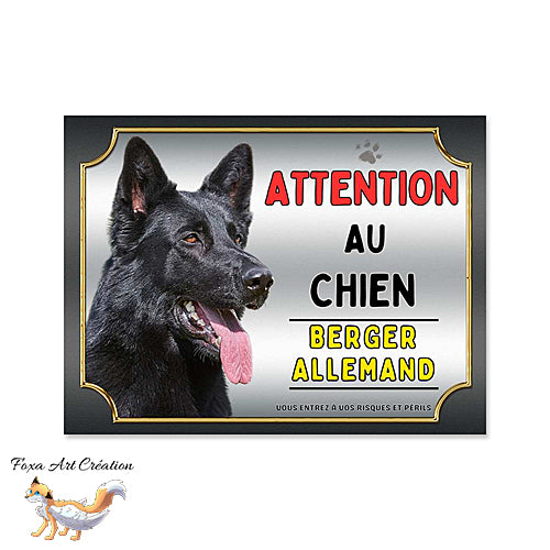 Plaque chien Attention Berger Allemand noir monte la garde