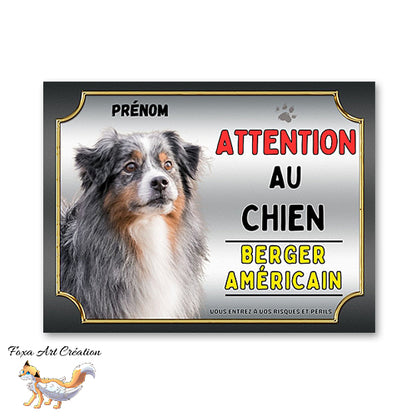 Plaque Berger Américain Attention au chien Panneau
