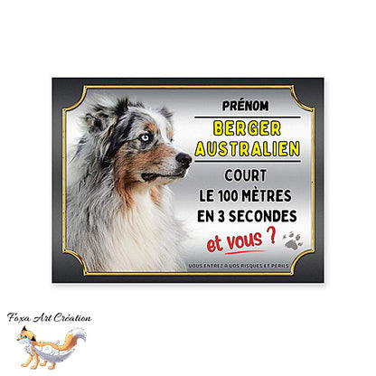 Plaque de portail Berger Australien merle bleu cours le 100 mètres en 3 secondes et vous