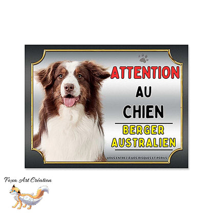 Plaque chien Attention Berger Australien rouge monte la garde