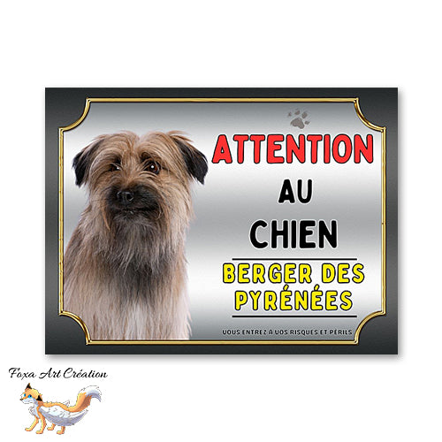 Plaque Berger des Pyrénées Attention au chien Panneau