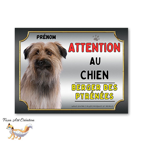 Plaque Berger des Pyrénées Attention au chien Panneau