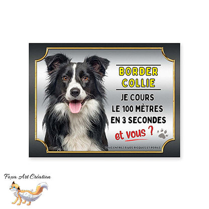 Plaque de portail chien Border Collie cours le 100 mètres en 3 secondes et vous