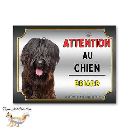 Plaque Briard Attention au chien Panneau