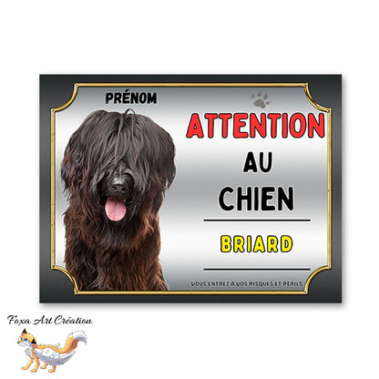 Plaque Briard Attention au chien Panneau