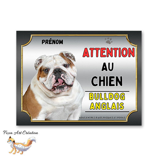 Plaque Bulldog Anglais Attention au chien Panneau pancarte