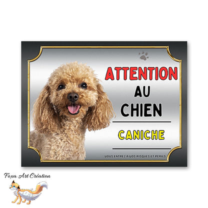 Plaque Caniche Attention au chien Panneau pancarte