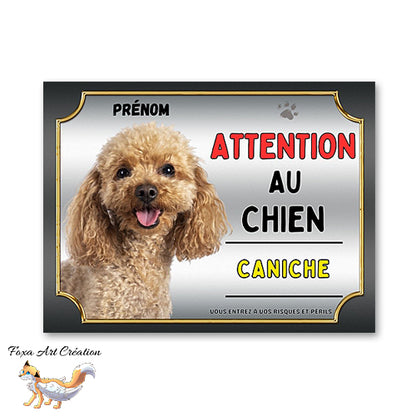Plaque Caniche Attention au chien Panneau pancarte