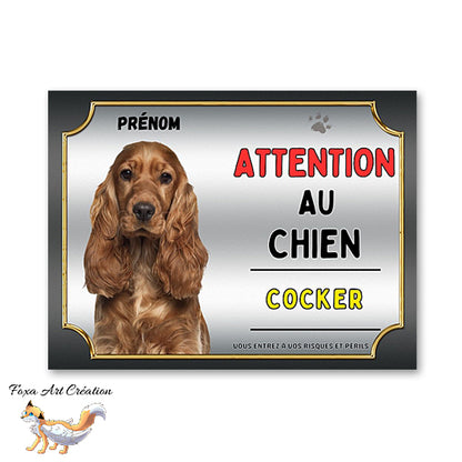 Plaque Cocker Attention au chien Panneau pancarte
