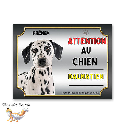 Plaque de portail Dalmatien Panneau pancarte Attention au chien