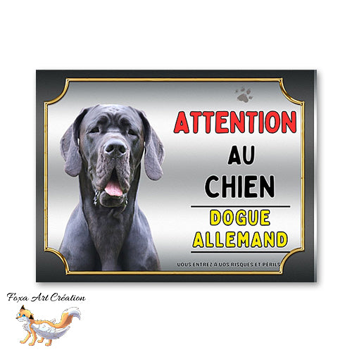 Plaque de portail Dogue allemand Panneau Attention au chien 