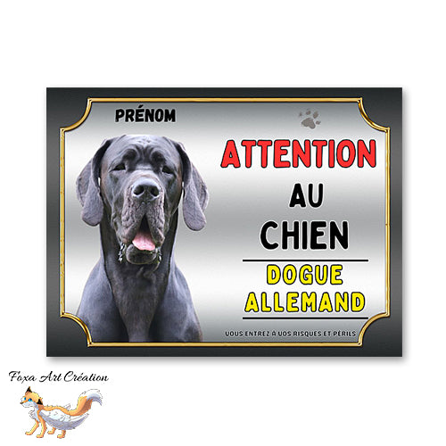 Plaque de portail Dogue allemand Panneau Attention au chien 