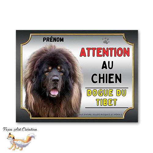 Plaque Dogue du Tibet Attention au chien Panneau pancarte
