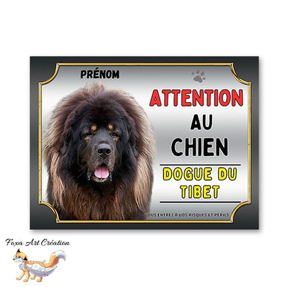 Plaque Dogue du Tibet Attention au chien Panneau pancarte