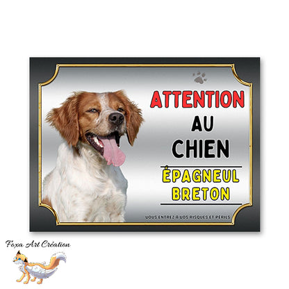 Plaque de portail Épagneul Breton Panneau Attention au chien