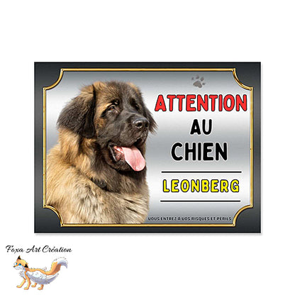 Plaque Attention au chien Leonberg monte la garde