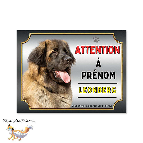 Plaque Attention au chien Leonberg monte la garde
