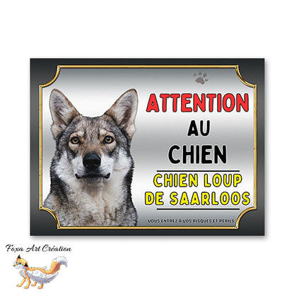 Plaque Chien Loup de Saarloos Attention au chien Panneau pancarte