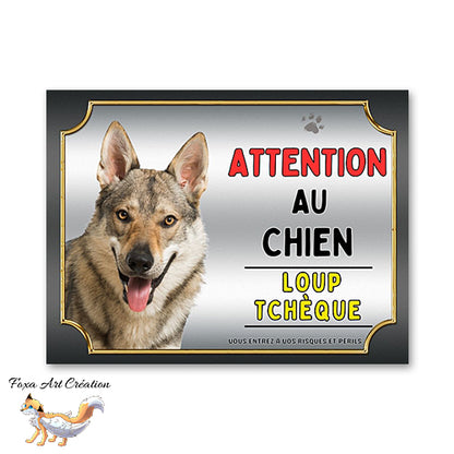 Plaque Chien Loup Tchèque Attention au chien Panneau pancarte