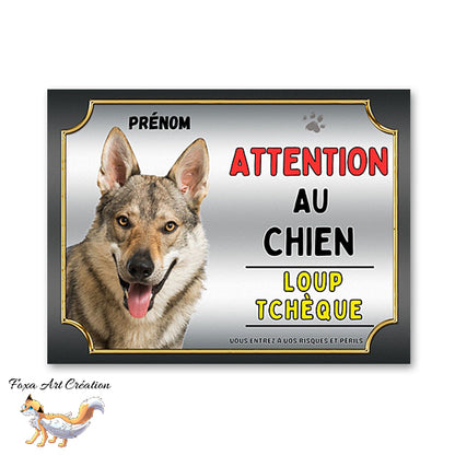 Plaque Chien Loup Tchèque Attention au chien Panneau pancarte