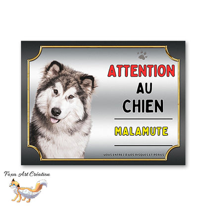 Plaque Malamute Attention au chien Panneau pancarte