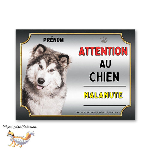 Plaque Malamute Attention au chien Panneau pancarte