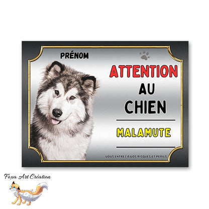 Plaque Malamute Attention au chien Panneau pancarte