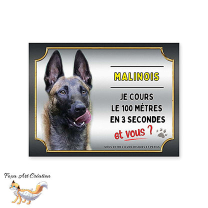Plaque de portail race Malinois cours le 100 mètres en 3 secondes et vous