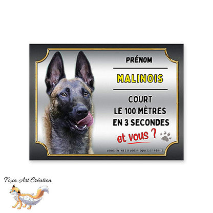 Plaque de portail race Malinois cours le 100 mètres en 3 secondes et vous